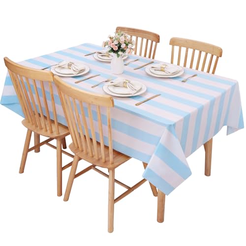 Kesfey Light Blue Striped Tablecloth Vertical Stripe Table Cover 3 Packs - color: Haze Blue Verticall Striped