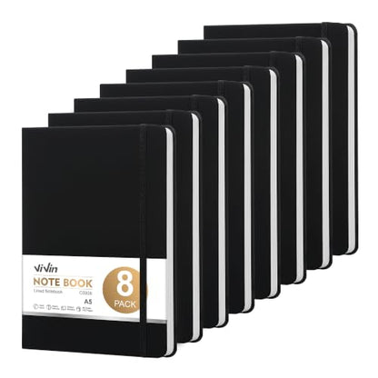 ViVin 8 Pack A5 Hardcover Lined Notebook,192 pg College Ruled 5.5x8.3 - color: Black, size: 8 Pack