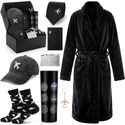 Sieral 7 Pcs Pilot Gifts for Men Plush Robe 20oz Tumbler Hat Socks Keychain - style: Pilot