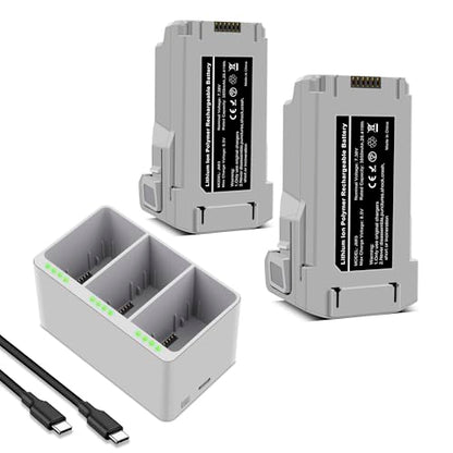 2-Pack Mini 3/Mini 4 Pro Battery, 3-Channel Charger Two-Way Charging Hub