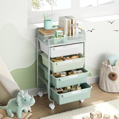 SYKIARIOL 4-Drawer Rolling Storage Cart with Mesh Top,Green - color: Gradient Green