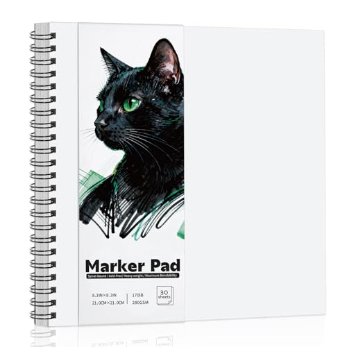 Marker Paper Sketchbook 30 Sheets, 8.9 x 8.3 in, Bleedproof Spiral Pad