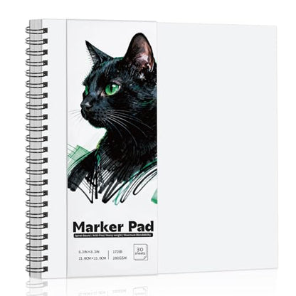 Marker Paper Sketchbook 30 Sheets, 8.9 x 8.3 in, Bleedproof Spiral Pad