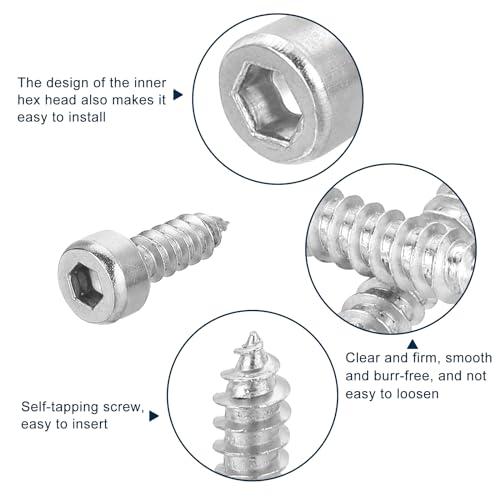 uxcell M4 Hex Socket Head Cap Self-Tapping Screw, 100Pcs M4x12mm 304 Stainless Steel, Hexagon Socket Head Tapping Screws, Hex Drive, Self Tapping Point - Silver - size: M4x12mm