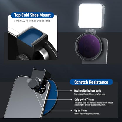 NEEWER 67mm Clip On Variable ND Filter Kit with Cold Shoe Phone Clip, Adjustable ND2-32 Filter Compatible with iPhone 17 16 15 Pro Max Plus Android Samsung Galaxy S24 S25 Ultra - style: ND2-ND32 w Threaded Adapter Ring