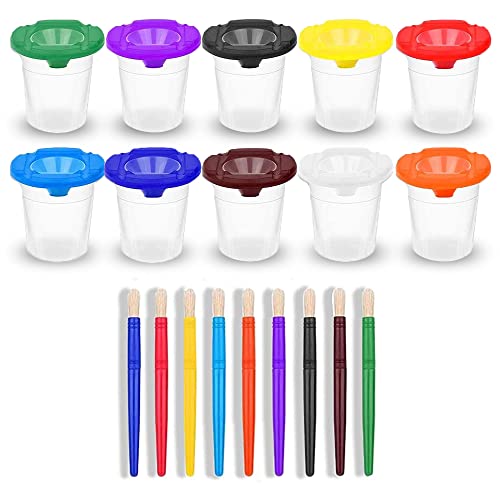 Paint Cups with Lids for Kids 10 No Spill Paint Containers, Paintbrushes - size: 10 Pack