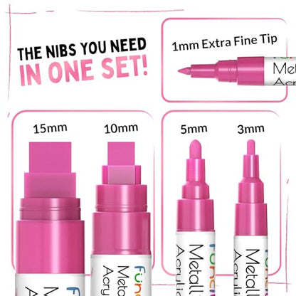 5 Acrylic Metallic Pink Paint Pen Markers for Rocks, Canvas, Wood - color: Metallic Pink