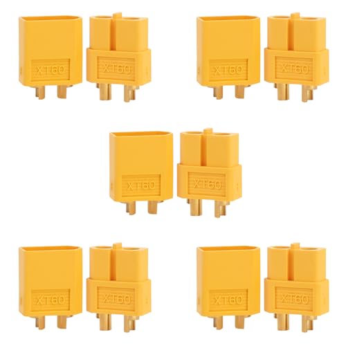 TMH XT60 Connector Plug Set (5 Pairs) – Male & Female – High-Temp Nylon & Gold-Plated Contacts – Ideal for LiPo Batteries, RC Drones, FPV, ESC & DIY Projects - color: 5 Pairs - XT60 (5 Male+5 Female), size: XT60 Connector