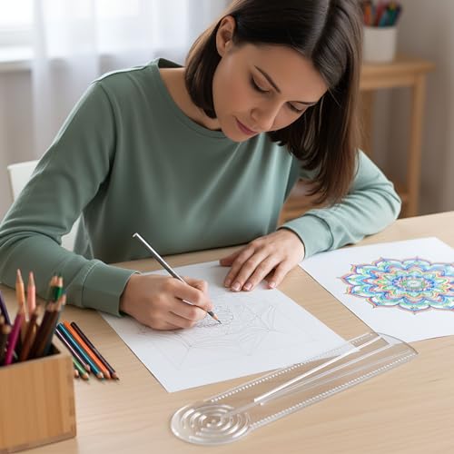 Gjinxi 3-in-1 Mandala Ruler Tool with Holes, Mandala Dot Art Circle Maker Straight Dotting Ruler Compass Protractor for Dot Mandala Art Geometric