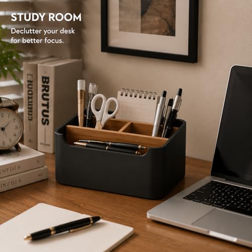 Remote Control Holder, Desk Organizer with Removable Dividers,Black - color: BLACK, size: 1 Pack