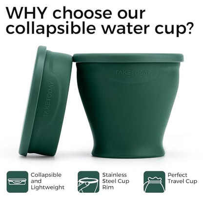TakeToday Collapsible Cup 8 oz, Foldable with Lid for Travel, Dark Green - color: Dark Green