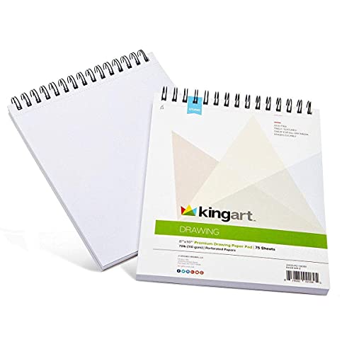 KINGART 8” x 10” Wire Bound Drawing Paper Pads, 70 lbs., Set of 2, (641-2) White (Pack of 2) - size: 8 x 10" (Pack of 2)