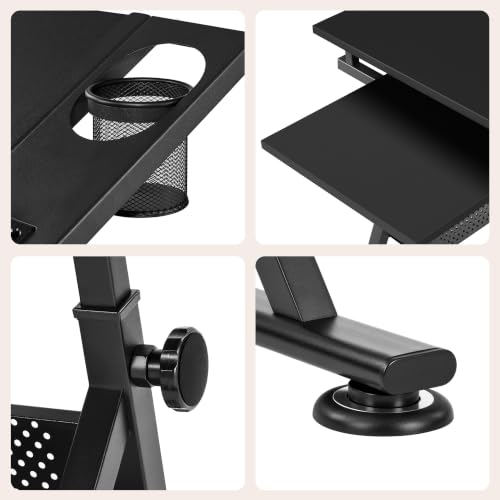 Yaheetech Adjustable Drafting Table Art Desk,Storage Drawers & Stool,Black - color: Black