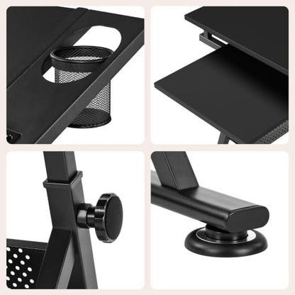 Yaheetech Adjustable Drafting Table Art Desk,Storage Drawers & Stool,Black - color: Black