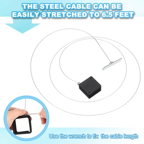 PATIKIL 3.3 Ft Retractable Remote Control Tether, 4 Pcs Square Security Cable Lanyard Lock Pause Style with Adjustable Clasp Adhesive for TV Remote Controller, Black(Square Iron Cap) - color: Black