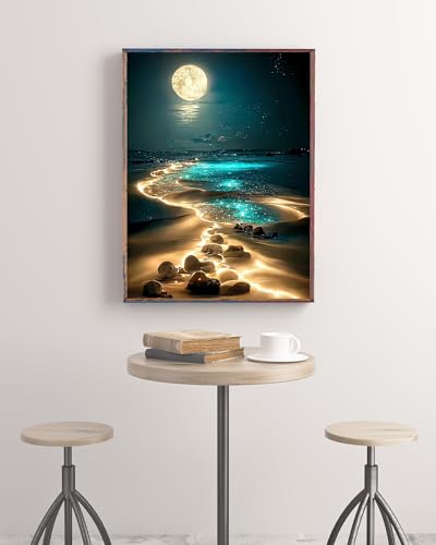 Moonlight Beach Diamond Art Kits for Adults, 5D Diamond Painting for Adults - color: Seaside Moonlight