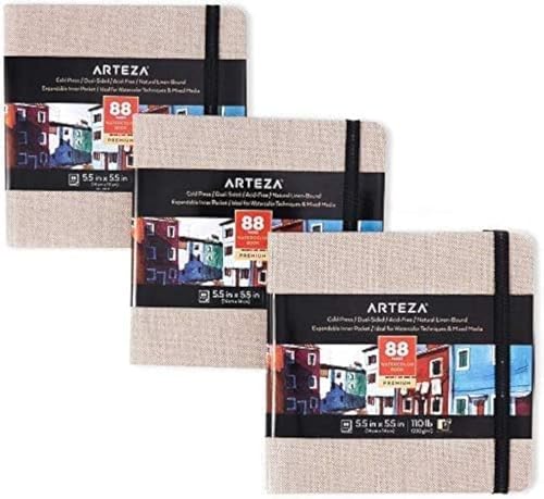 ARTEZA Watercolor Journals, 5.5 x 5.5 in, 3 Pack, 88 Pages Each - color: Gray, size: 3 Pack