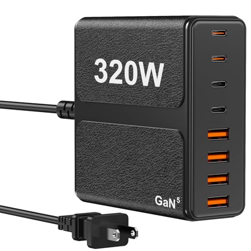 320W USB C Charger Block, 8-Port USB C Charging Station PD 65W PC Laptop Fast Charger Adapter for MacBookPro/Air,DELL,iPad,Portable Charging Station for iPhone,Samsung Galaxy - color: Black