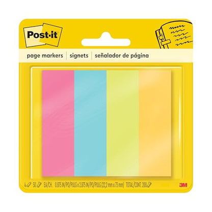 3M 6714AU Post-It Page Markers, Assorted Brights, 50 Strips/Pad, 4 Pads/Pack (1 Pack) - style: 1 Pack