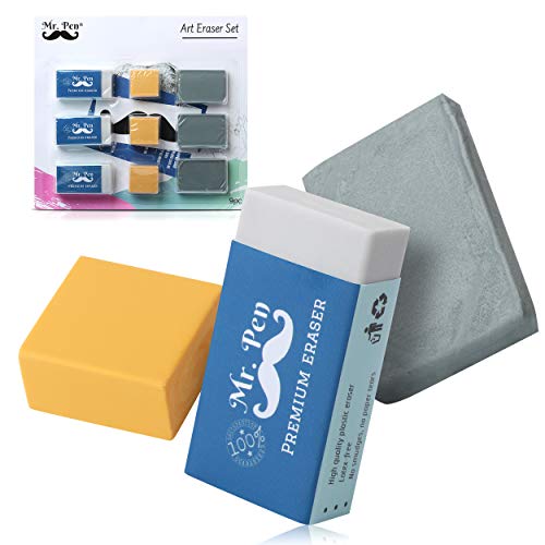 Mr. Pen- Art Eraser Set, 9 Pack, 3X White Vinyl Latex-Free