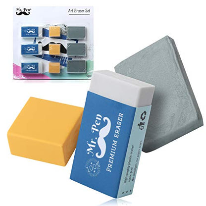 Mr. Pen- Art Eraser Set, 9 Pack, 3X White Vinyl Latex-Free