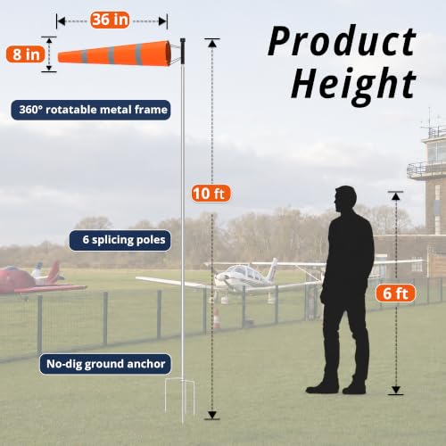 Tredre Airport Windsock Pole Kit with Swivel, 2 Wind Socks 8 x 36 in