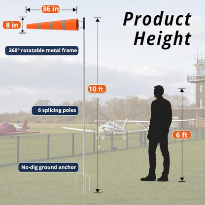 Tredre Airport Windsock Pole Kit with Swivel, 2 Wind Socks 8 x 36 in
