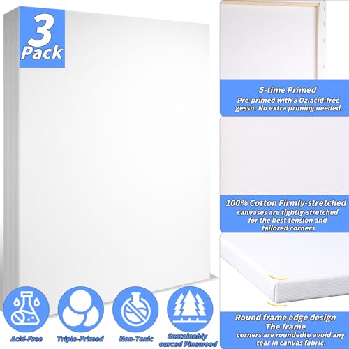 Oleitodh 3 Pack Stretched Canvas 48x36 Inch Large Cotton Painting Canvas - size: 36" x48"-3 Pack