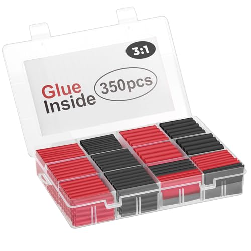 350 PCS 3:1 Heat Shrink Tubing Kit, Adhesive Lined, Marine Grade Shrink Wrap, Industrial Heat Shrink Tubing 7 Sizes (Black/Red), for Industrial/Automotive - color: Red&Black