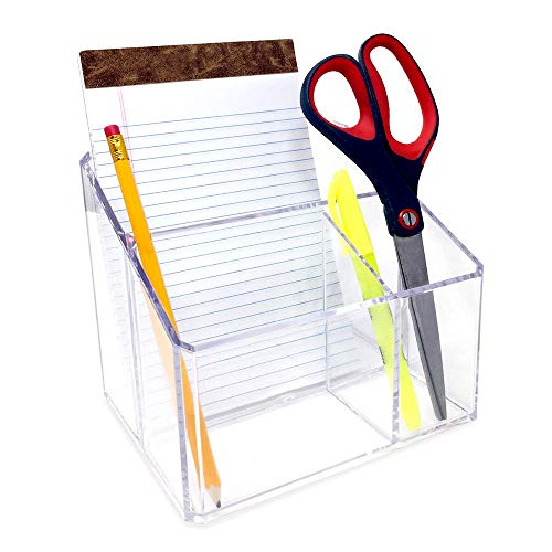 Isaac Jacobs Clear Acrylic 3-Compartment Organizer, Remote Holder & Multi-Functional Makeup, Brush, Pen & Pencil Storage Solution, for The Home, Bathroom, Office, Child’s Desk (3-Section, Clear) - size: 3-Section