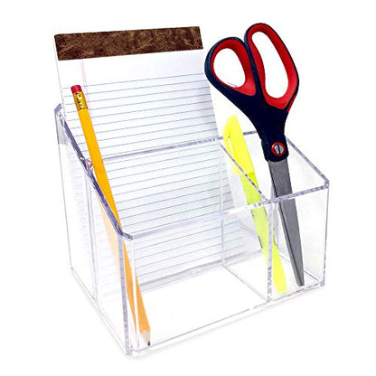 Isaac Jacobs Clear Acrylic 3-Compartment Organizer, Remote Holder & Multi-Functional Makeup, Brush, Pen & Pencil Storage Solution, for The Home, Bathroom, Office, Child’s Desk (3-Section, Clear) - size: 3-Section