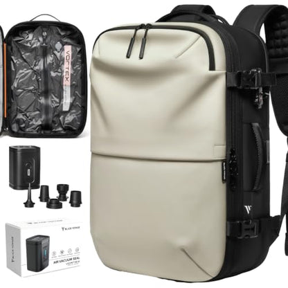 BlackVoyage Vortex Vacuum Seal Travel Backpack 60L Expandable Air Compression System Water Resistant TSA Lock Carry-On - color: White