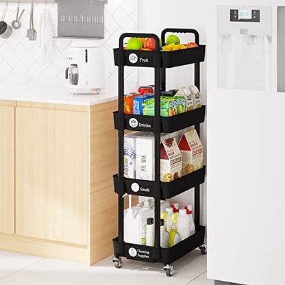 4 Tier Rolling Cart with Wheels, Utility Storage Carts,Black - color: Black, size: 4-Tier