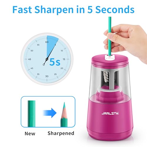 JARLINK Electric Pencil Sharpener, Heavy Duty Helical Blade, Auto Stop - color: Pink