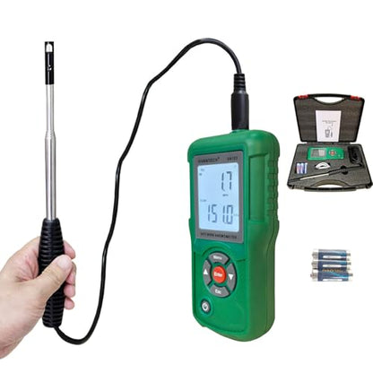 Professional-Grade Hot Wire Anemometer with Backlit LCD – Accurate Air Flow Meter for HVAC, Ducts, and Ventilation Systems, Wind Speed Meter Measures CFM/CMM, Temperature (℃/℉)
