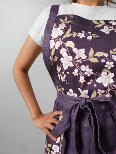 100% Cotton Printed Kitchen Apron with 2 Pockets for Men and Women – Adjustable Chef Apron - Machine Washable - color: Grape Forest