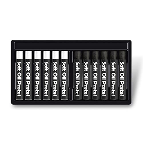 12 Pcs Cream Soft Oil Pastels Vibrant White Black - color: 12pcs-white black 01