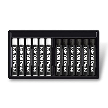 12 Pcs Cream Soft Oil Pastels Vibrant White Black - color: 12pcs-white black 01