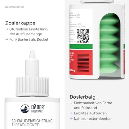 threadlocker B270Eco high Strength reen 50ml Bottle - high Temperature Resistant, Fluorescent - Works on All Metals and Threads - Quality Made in Germany