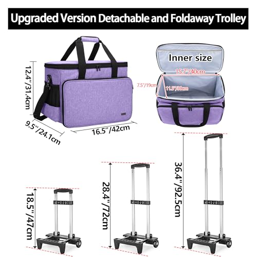 Yarwo Upgraded Rolling Craft Bag with Detachable Trolley and Multi-Pockets - color: Purple