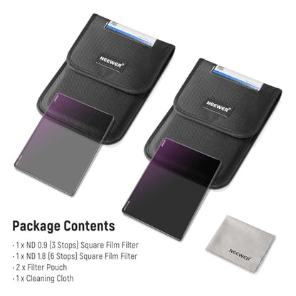 NEEWER 2 Pack ND0.9/1.8 (3/6 Stops) Square ND Filter, 4"x5.65" Dual Sided - style: ND0.9/1.8 (3/6 Stops)