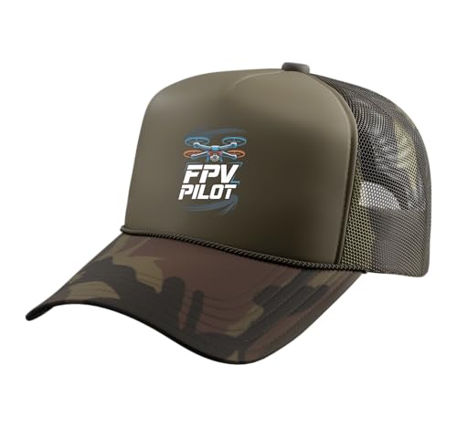 FPV Pilot Drone Racing Quadcopter Freestyle FPV Trucker Hat with Adjustable Mesh Back - color: Camo Green