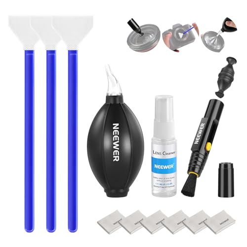 NEEWER 12 in 1 Camera Lens Cleaning Kit for Electronics, Phones, Tablets, 1x Lens Brush Pen + 1x Air Blower + 1x Cleaner Spray + 3X 24mm Full Frame Sensor Swab + 6X Cleaning Cloth, HM-49