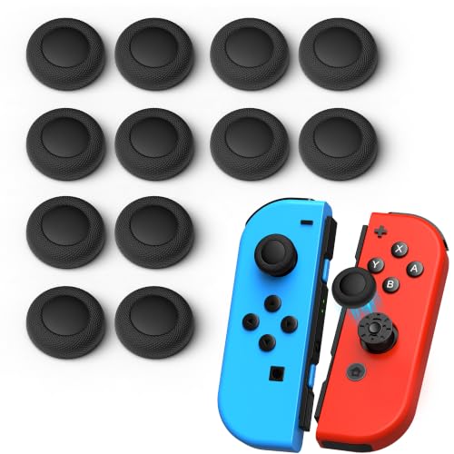 12 Pack Replacement Joystick Caps Thumb Grips for Nintendo Switch/OLED/Lite, Anti-Slip TPU Diamond Texture Analog Stick Covers for JoyCon Controller Repair Kit Accessories