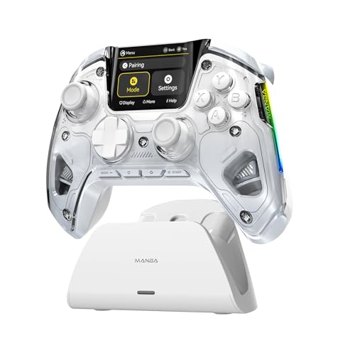 ManbaOne Interactive Screen Wireless Gaming Controller for PC/Switch/Switch 2/iOS/Android,Hall Effect Stick & Trigger,RGB Lighting,Remappable Buttons,1800mAh with Charging Dock (White) - color: White