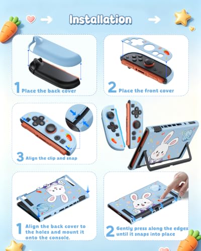 Switch 2 Cute Case,FYOUNG Dockable Kawaii Blue Bunny Protective Cover Shell - color: Blue Bunny, size: 7.9Inch Switch 2