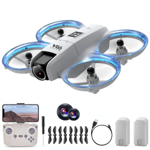 Mini Drone with Dual Camera and Propeller Guards, RC Helicopter Quadcopter - color: White