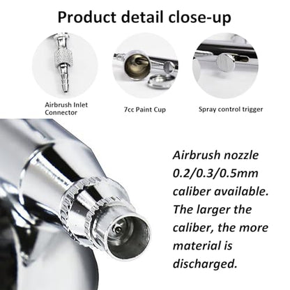 Dual-Action Airbrush Kit,Airbrush Gun with 0.2/0.3/0.5mm Nozzles