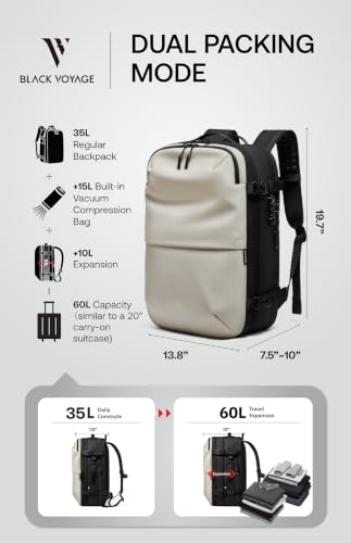 BlackVoyage Vortex Vacuum Seal Travel Backpack 60L Expandable Air Compression System Water Resistant TSA Lock Carry-On - color: White