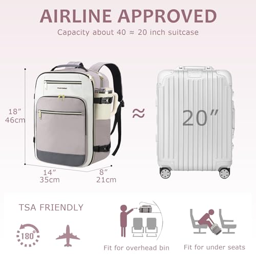 EMPSIGN 40L Travel Backpack for Women & Men - color: Beige/Dusty Pink/Grey